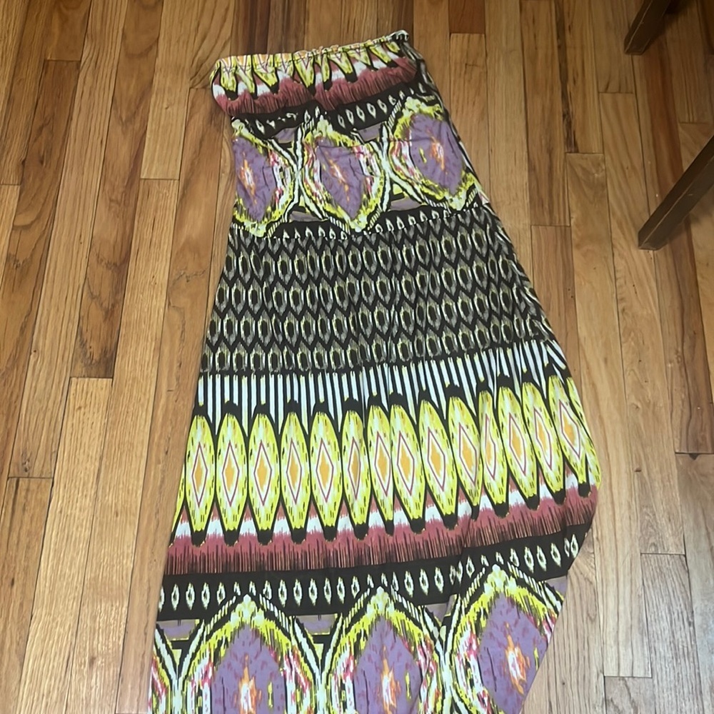 Strapless multi color maxi dress